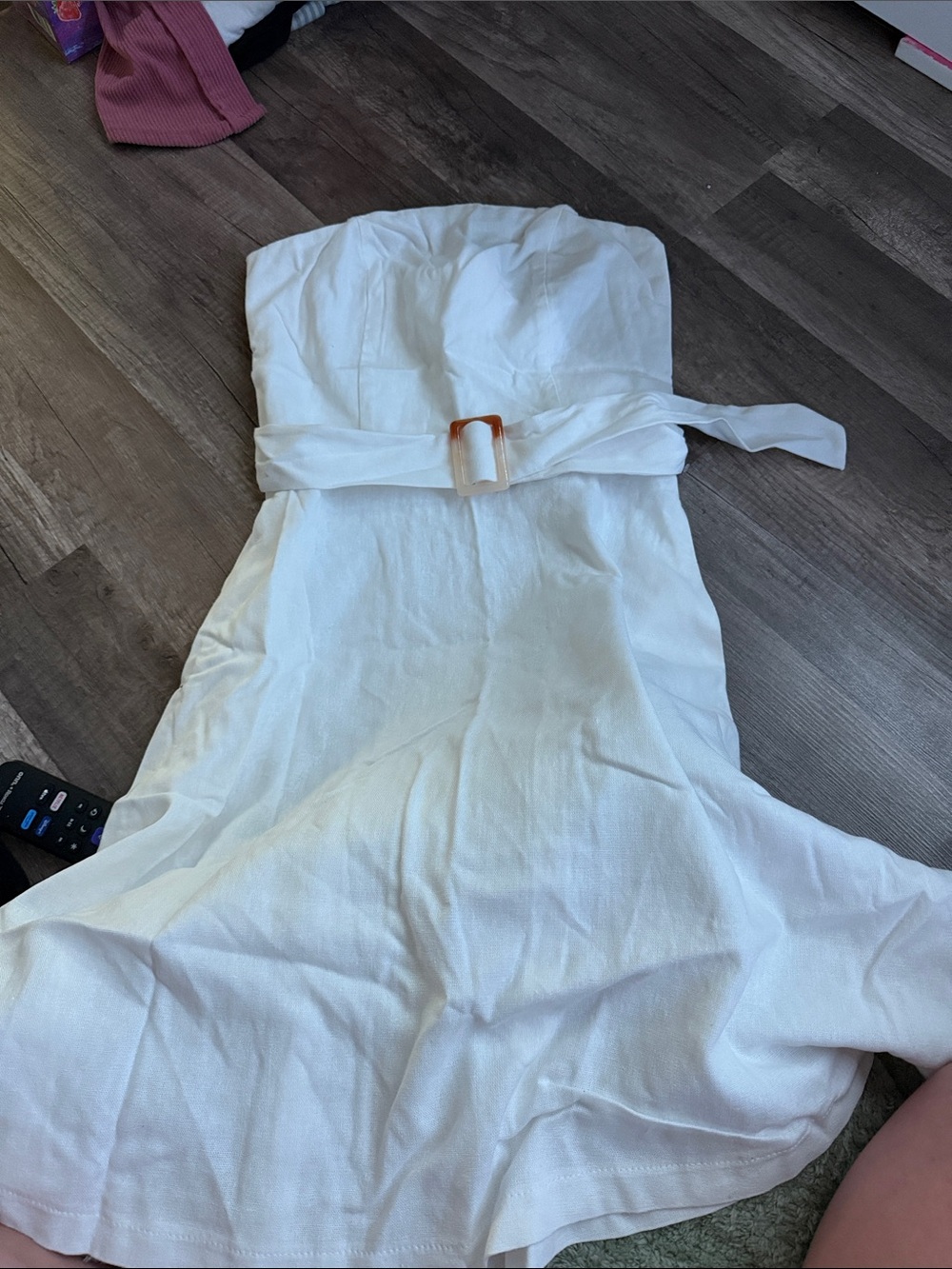 Strapless White Belted Sundress